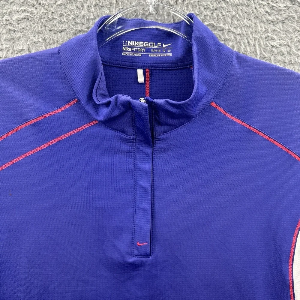 Nike Polo Shirt Womens XL Blue 1/4 Zip Short Sleeve Golf Performance Dri‎ Fit